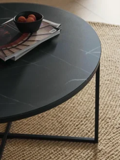 Runder Couchtisch Antigua mit Glasplatte in Marmor-Optik