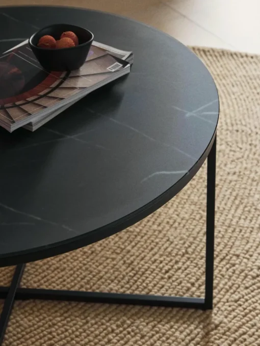 Runder Couchtisch Antigua mit Glasplatte in Marmor-Optik