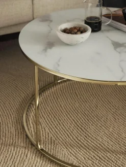 Runder Couchtisch Antigua mit Glasplatte in Marmor-Optik