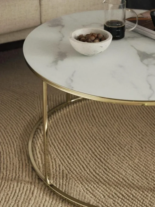 Runder Couchtisch Antigua mit Glasplatte in Marmor-Optik
