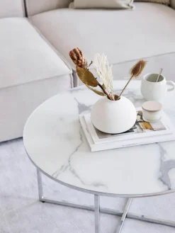 Runder Couchtisch Antigua mit Glasplatte in Marmor-Optik