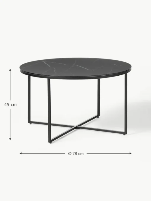 Runder Couchtisch Antigua mit Glasplatte in Marmor-Optik