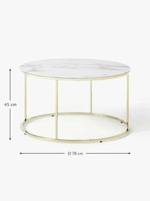 Runder Couchtisch Antigua mit Glasplatte in Marmor-Optik
