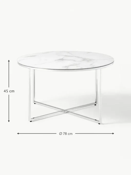 Runder Couchtisch Antigua mit Glasplatte in Marmor-Optik