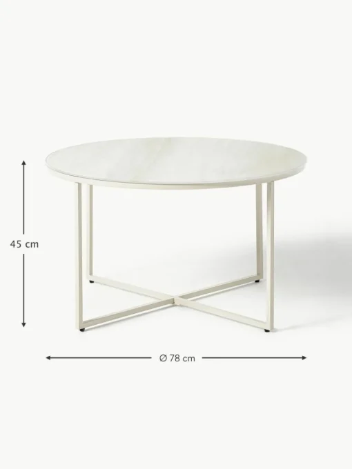 Runder Couchtisch Antigua mit Glasplatte in Travertin-Optik