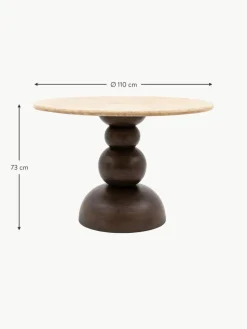 Runder Esstisch Sculpt mit Travertin-Tischplatte, Ø 110 cm