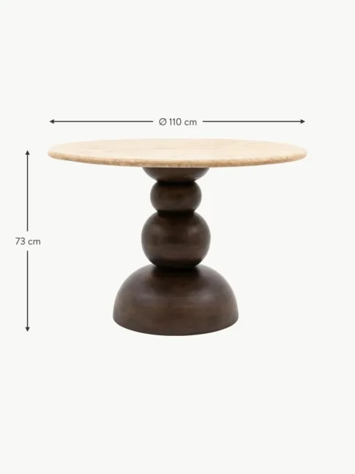 Runder Esstisch Sculpt mit Travertin-Tischplatte, Ø 110 cm