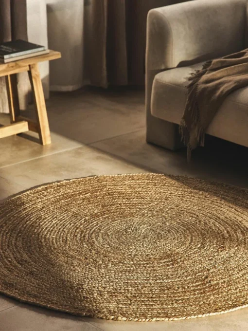 Runder Jute-Teppich Sharmila, handgefertigt