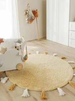 Runder Kinderteppich Malu mit Quasten, handgetuftet