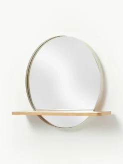 Runder Wandspiegel Kenny mit Holz-Ablage