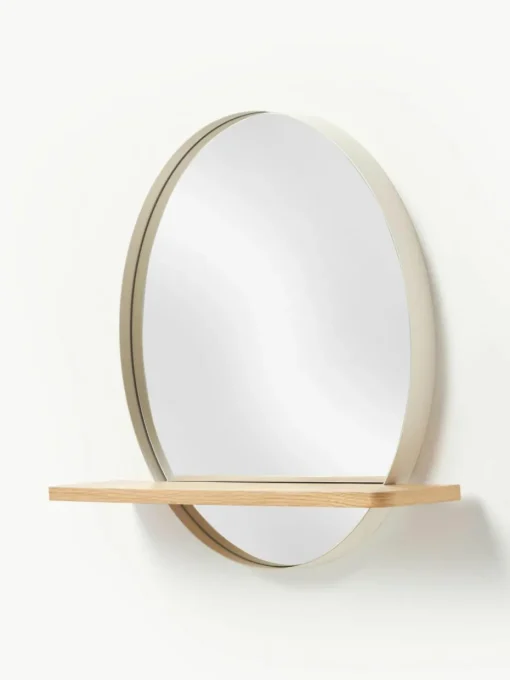 Runder Wandspiegel Kenny mit Holz-Ablage