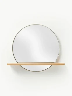 Runder Wandspiegel Kenny mit Holz-Ablage