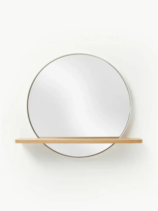 Runder Wandspiegel Kenny mit Holz-Ablage