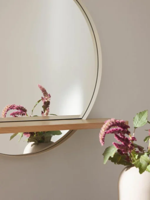 Runder Wandspiegel Kenny mit Holz-Ablage