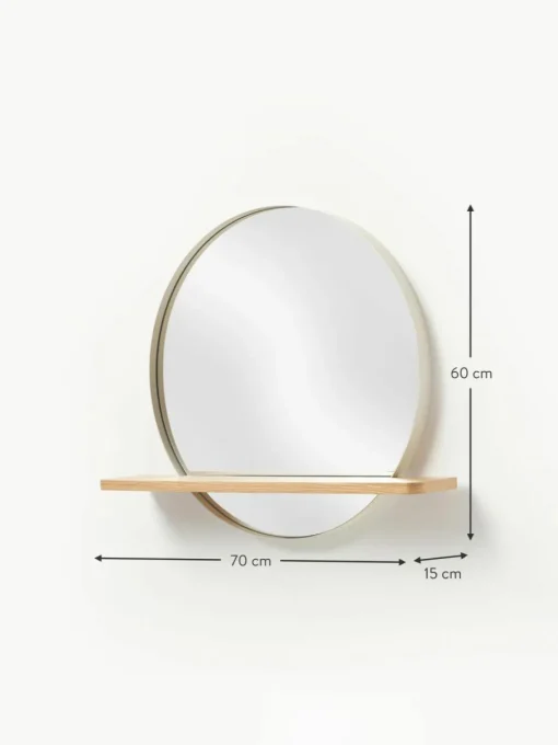 Runder Wandspiegel Kenny mit Holz-Ablage