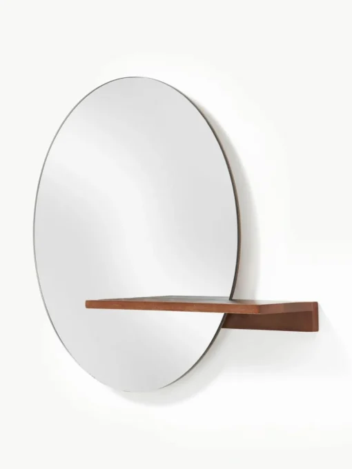 Runder Wandspiegel Sandro mit Ablage aus Holz