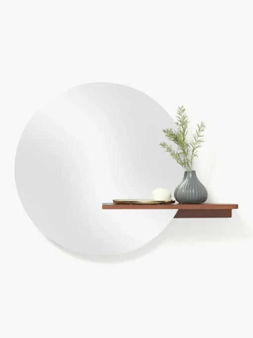 Runder Wandspiegel Sandro mit Ablage aus Holz