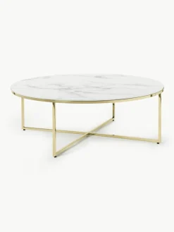 Runder XL-Couchtisch Antigua mit Glasplatte in Marmor-Optik
