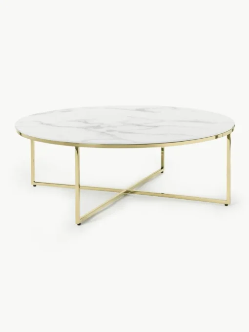 Runder XL-Couchtisch Antigua mit Glasplatte in Marmor-Optik