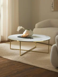 Runder XL-Couchtisch Antigua mit Glasplatte in Marmor-Optik