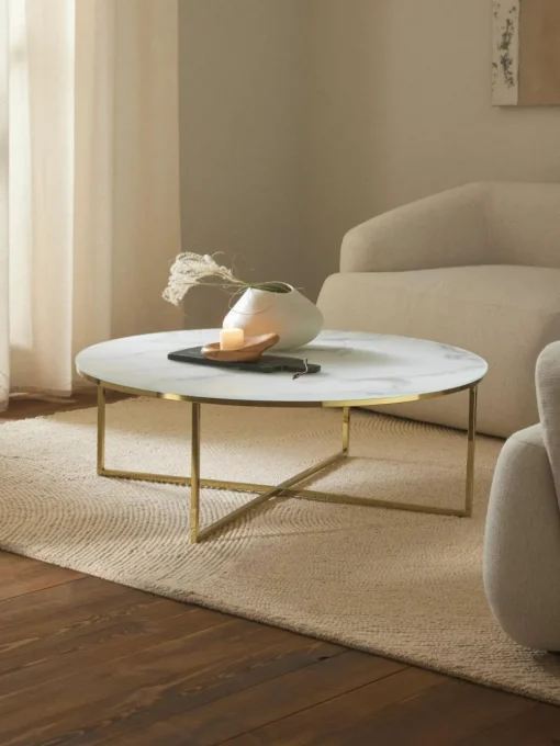 Runder XL-Couchtisch Antigua mit Glasplatte in Marmor-Optik