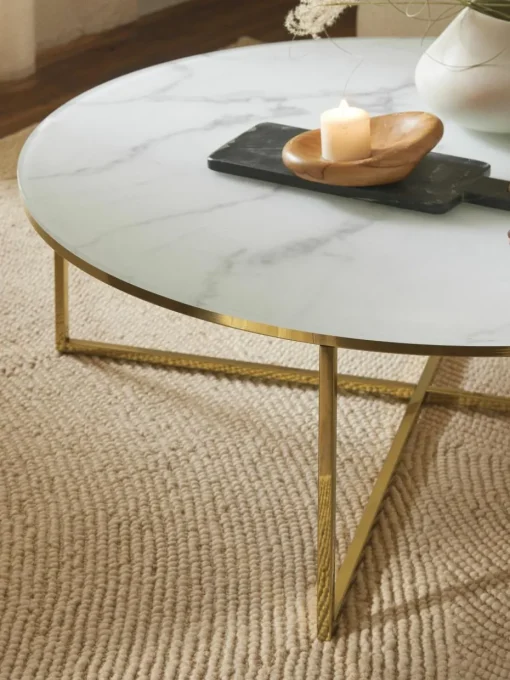 Runder XL-Couchtisch Antigua mit Glasplatte in Marmor-Optik