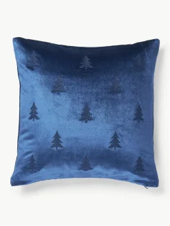 Samt-Kissenhülle Isadora mit Weihnachtsbaum-Stickerei