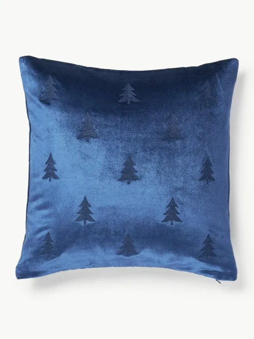 Samt-Kissenhülle Isadora mit Weihnachtsbaum-Stickerei