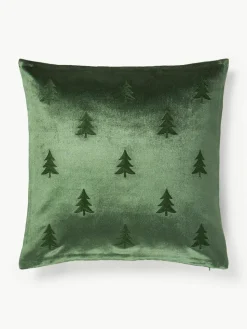 Samt-Kissenhülle Isadora mit Weihnachtsbaum-Stickerei
