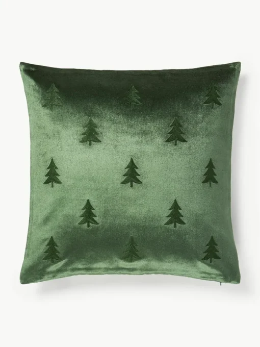 Samt-Kissenhülle Isadora mit Weihnachtsbaum-Stickerei