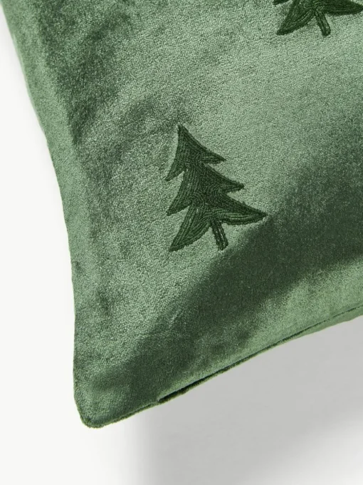 Samt-Kissenhülle Isadora mit Weihnachtsbaum-Stickerei