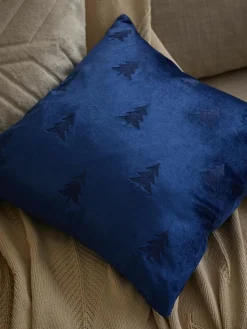 Samt-Kissenhülle Isadora mit Weihnachtsbaum-Stickerei