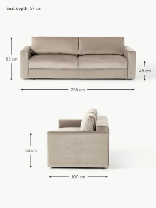 Samt-Schlafsofa Tasha (3-Sitzer) mit Stauraum
