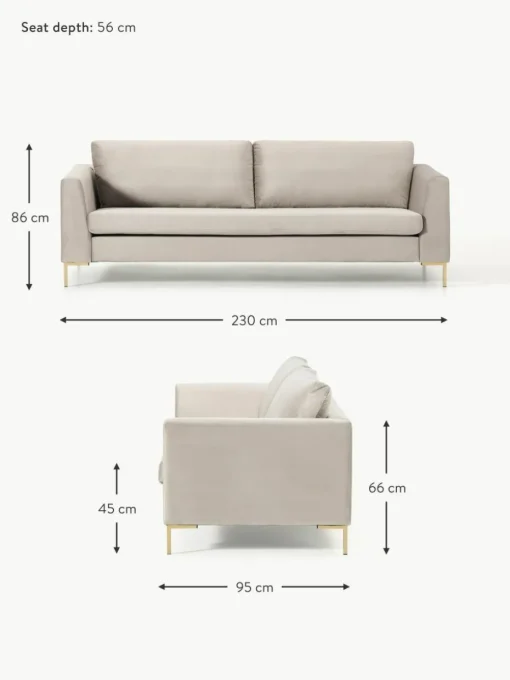 Samt-Sofa Luna (3-Sitzer)
