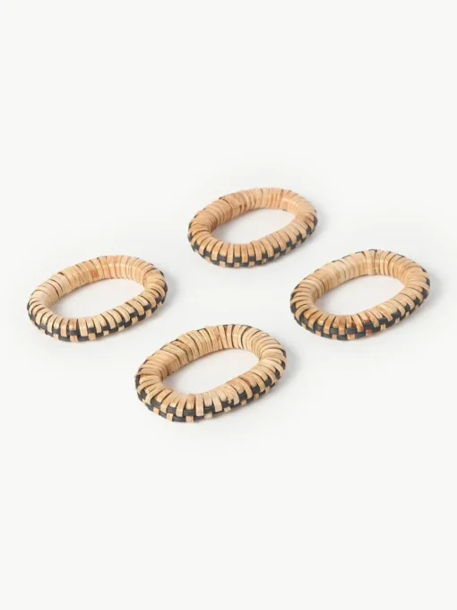Serviettenringe Weave aus Rattan und Mangoholz, 4 Stück