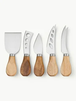 Silberne Käsemesser Frija mit Akazienholzgriff, 5er-Set
