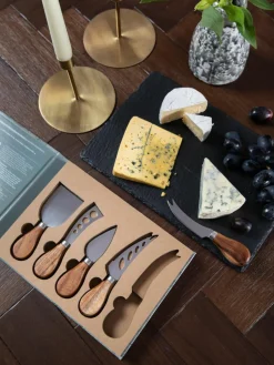 Silberne Käsemesser Frija mit Akazienholzgriff, 5er-Set