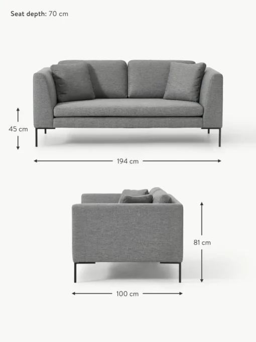 Sofa Emma (3-Sitzer) mit Metall-Füßen