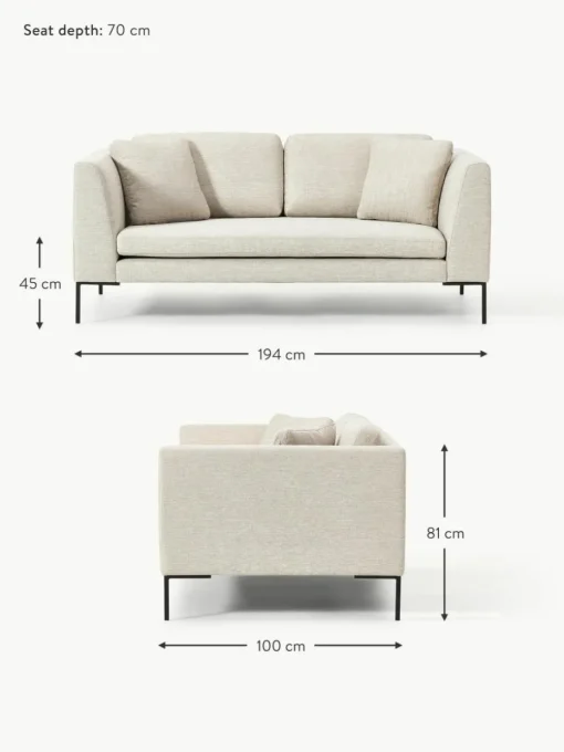 Sofa Emma (3-Sitzer) mit Metall-Füßen
