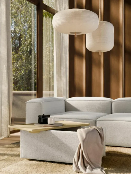 Sofa-Hocker Lennon aus Bouclé mit Stauraum