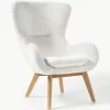 Teddy-Ohrensessel Wing mit Holz-Beinen