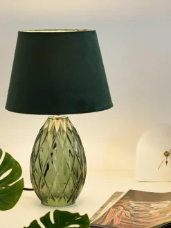 Tischlampe Crystal Velvet mit Glasfuß