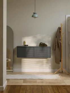 Wand-Schuhschrank Shea mit Klappfächern und geriffelter Front