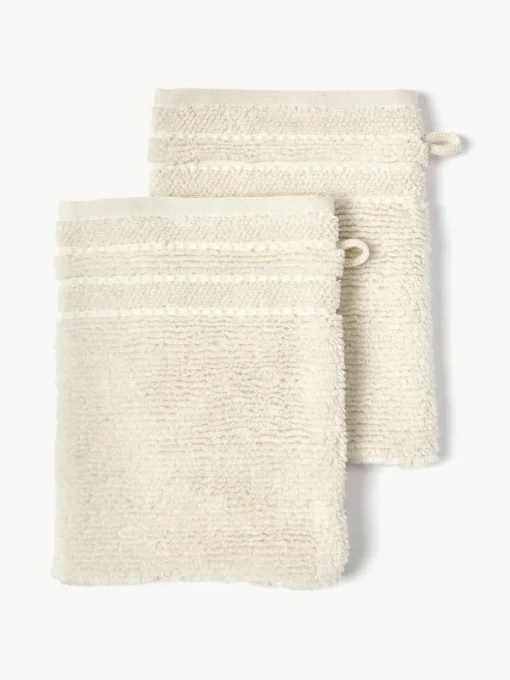 Waschhandschuhe Luxe mit Streifenbordüre, 2 Stück