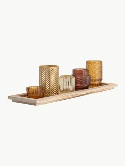 Windlichter Elviena mit Holztablett, 6er-Set