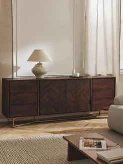 XL-Sideboard Luca aus Mangoholz mit Fischgrät-Muster
