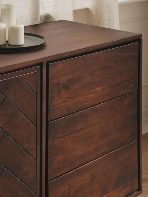 XL-Sideboard Luca aus Mangoholz mit Fischgrät-Muster