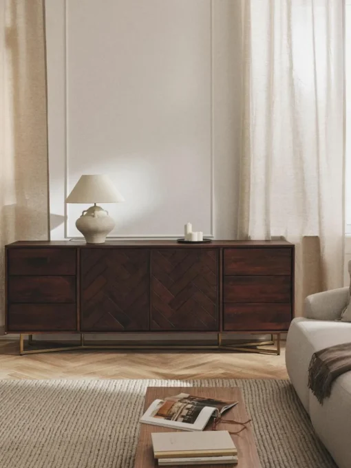XL-Sideboard Luca aus Mangoholz mit Fischgrät-Muster